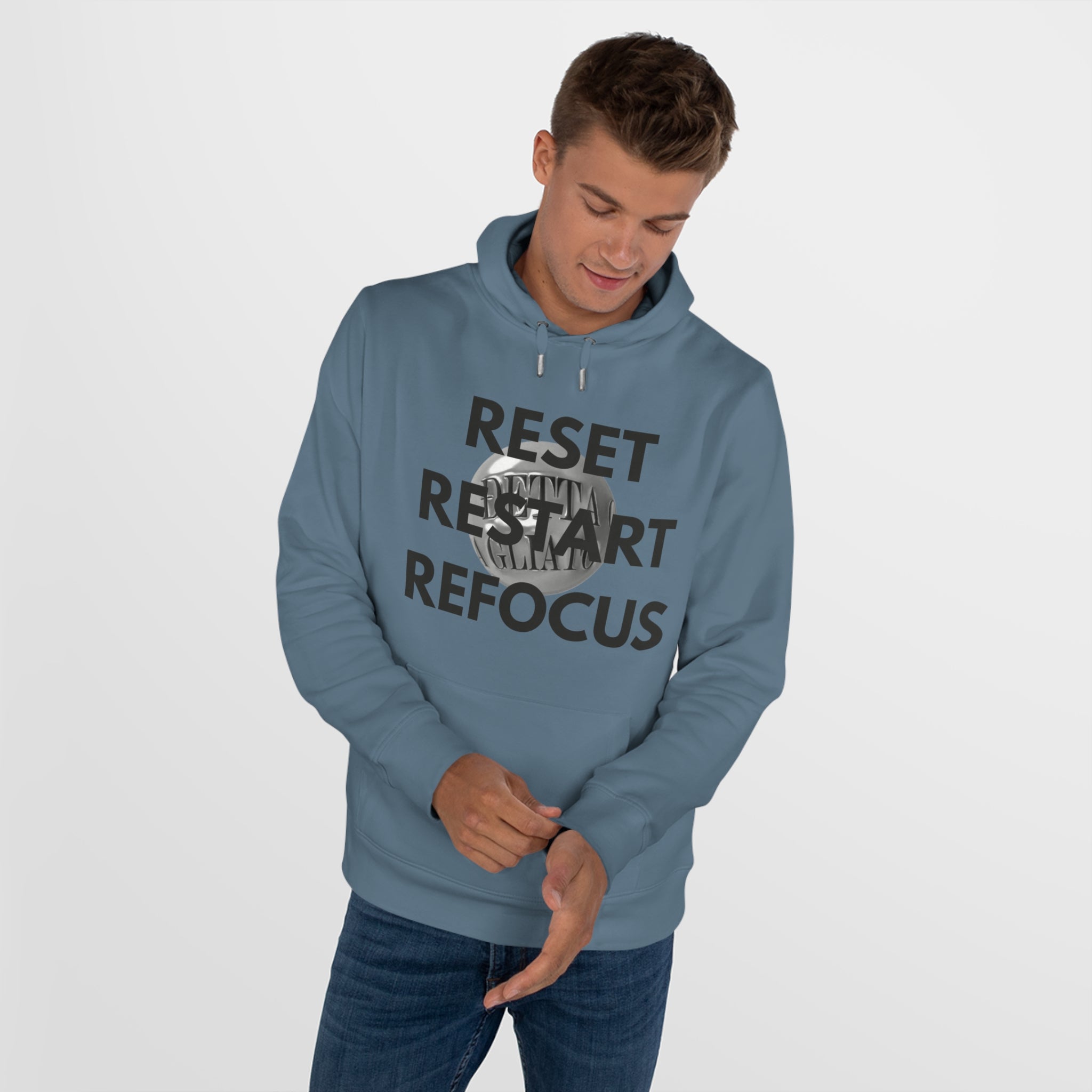 Motivational King Hooded Sweatshirt - Reset, Restart, Refocus