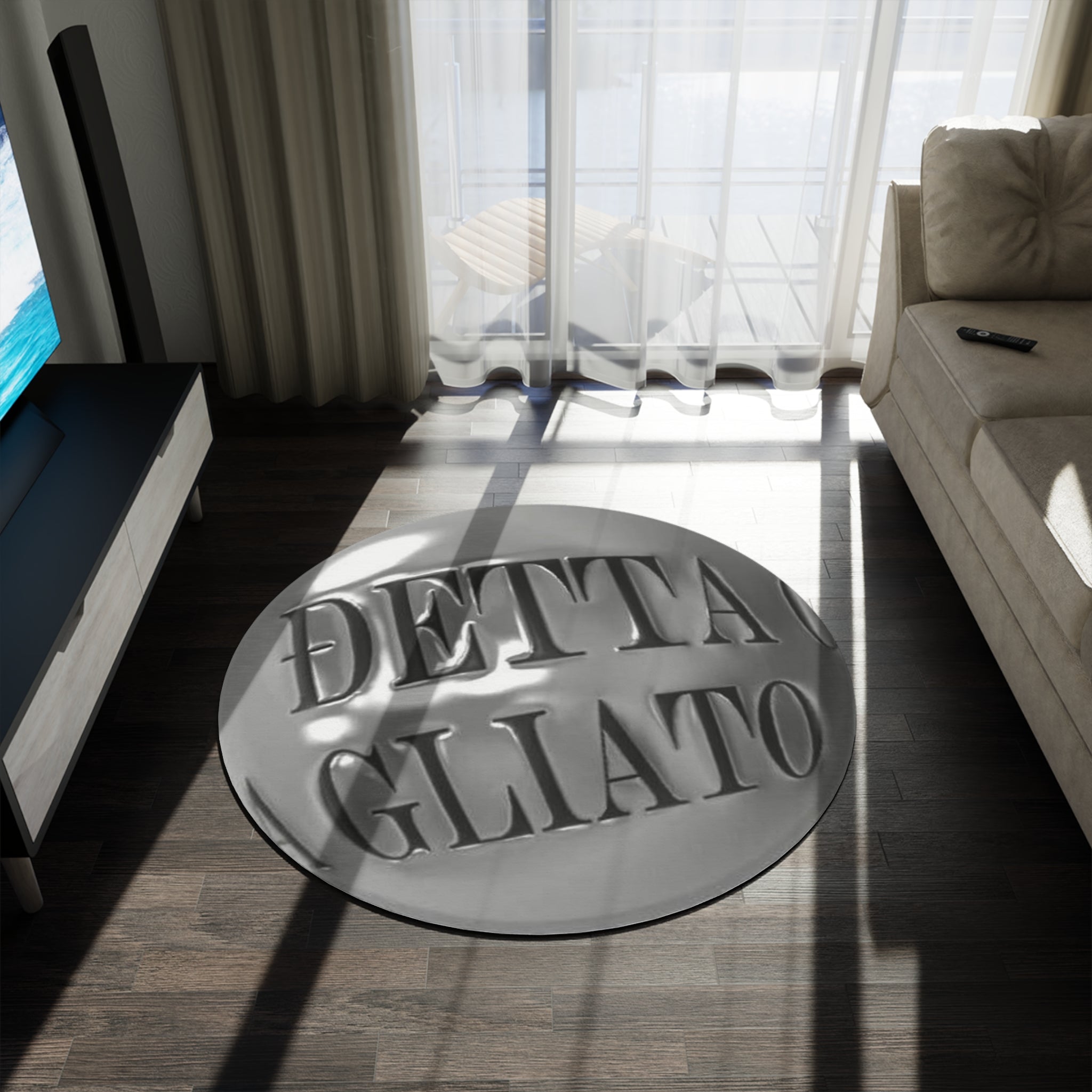 Stylish Round Rug with Modern Text Design
