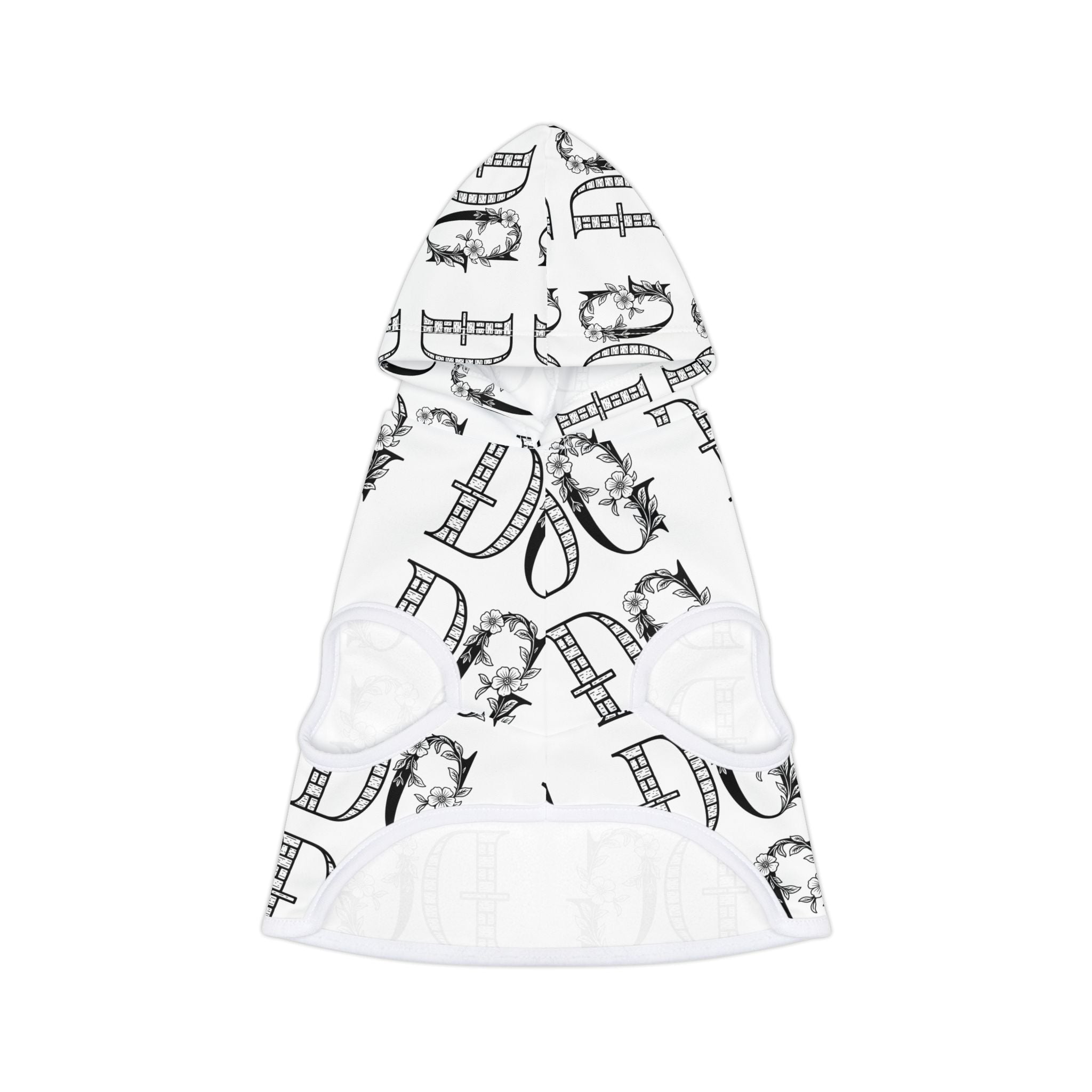 Floral Monogram Pet Hoodie — Decorative Letter D Print