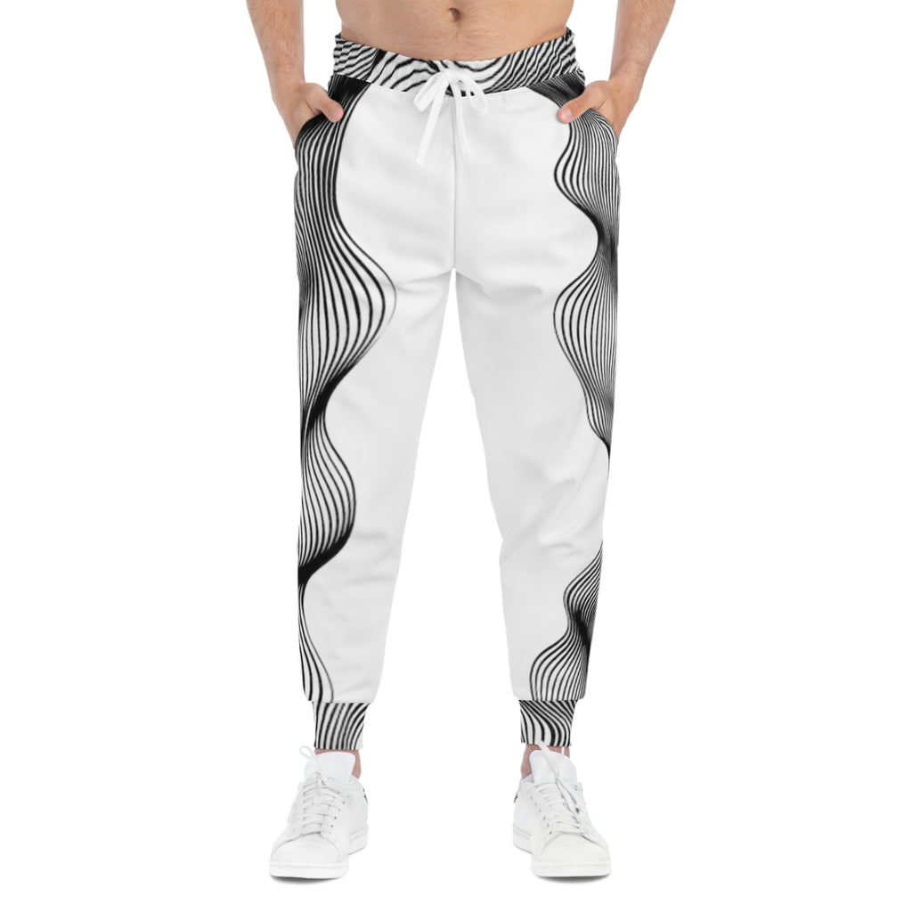 Optical Wave Joggers — Black & White Spiral Athletic Pants