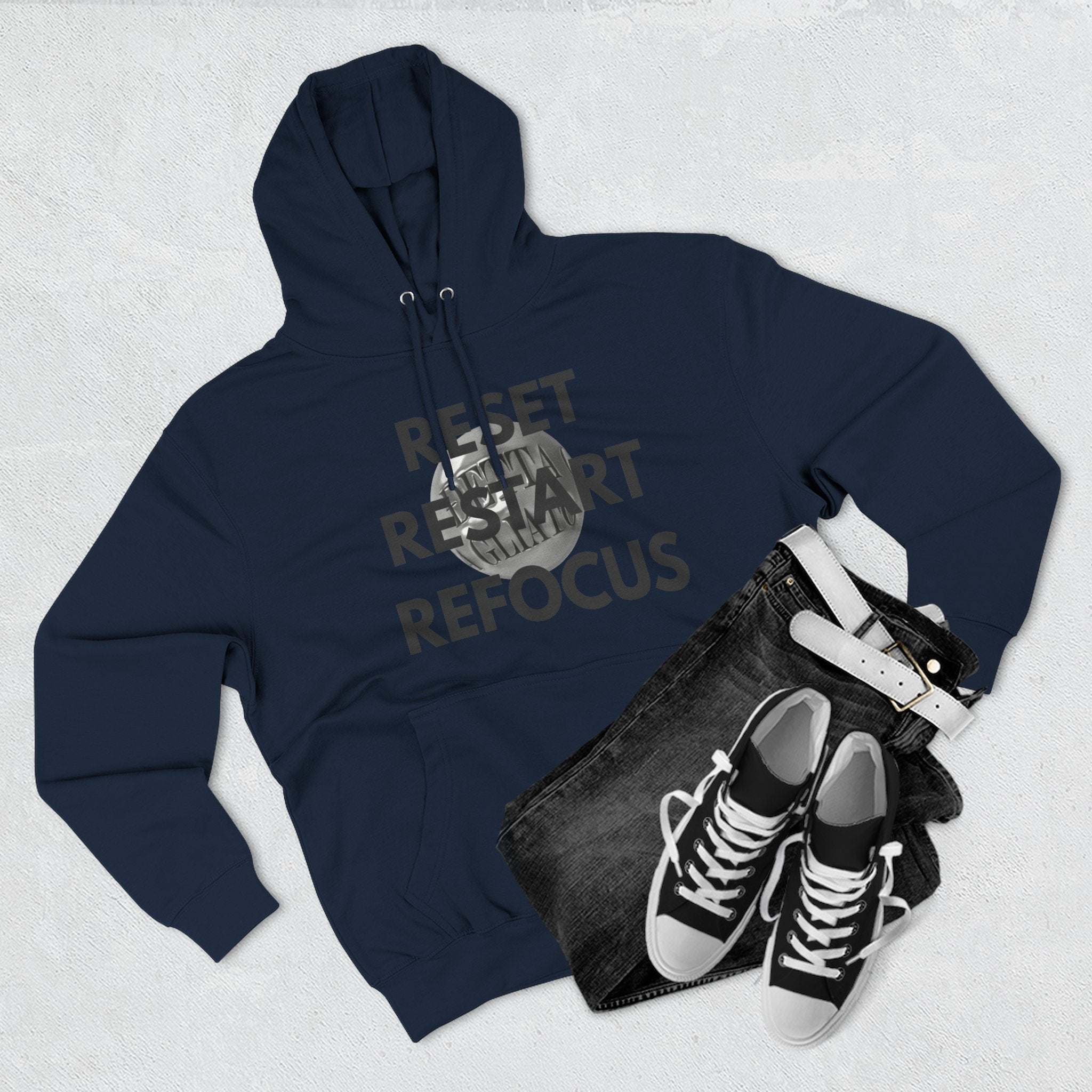 Motivational Fleece Hoodie - Reset Restart Refocus