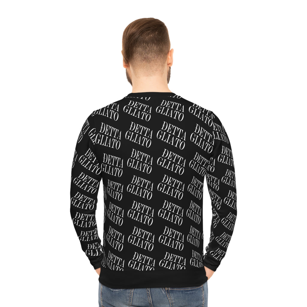 All-Over Print 'Dettagliato' Logo Sweatshirt — Black Repeating Script Lightweight Crewneck