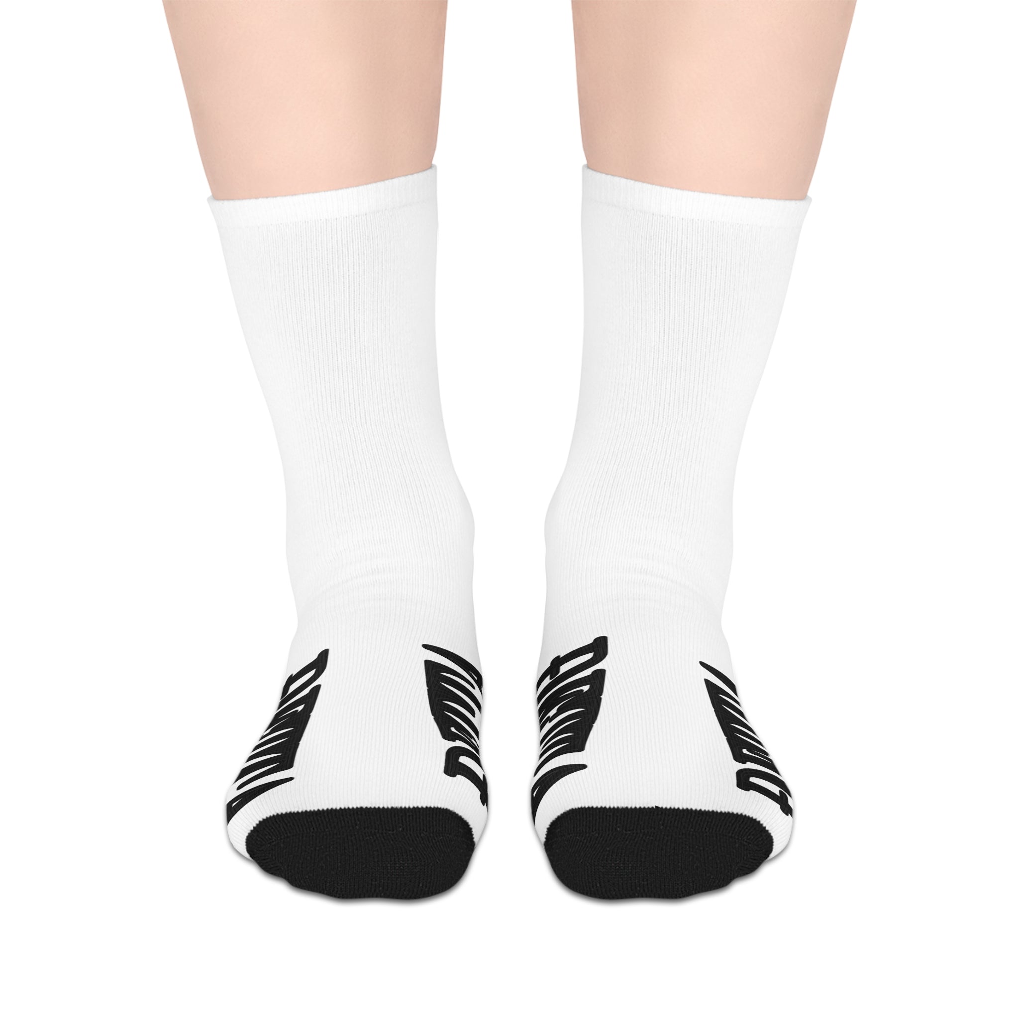 Mid-Length Socks — Bold Black & White Repeating 'DELTA CHI ALTO' Logo Crew Socks