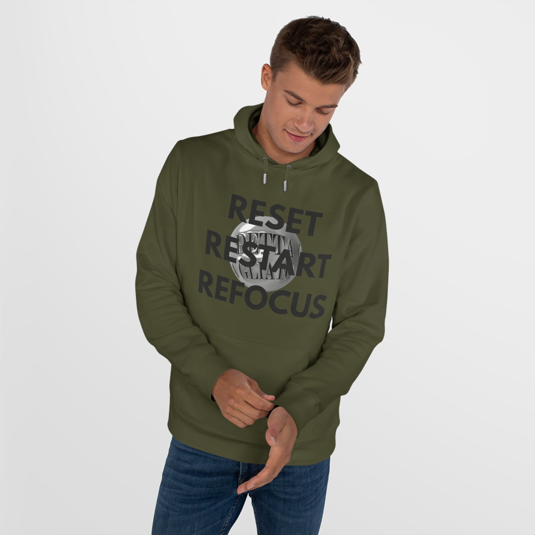 Motivational King Hooded Sweatshirt - Reset, Restart, Refocus