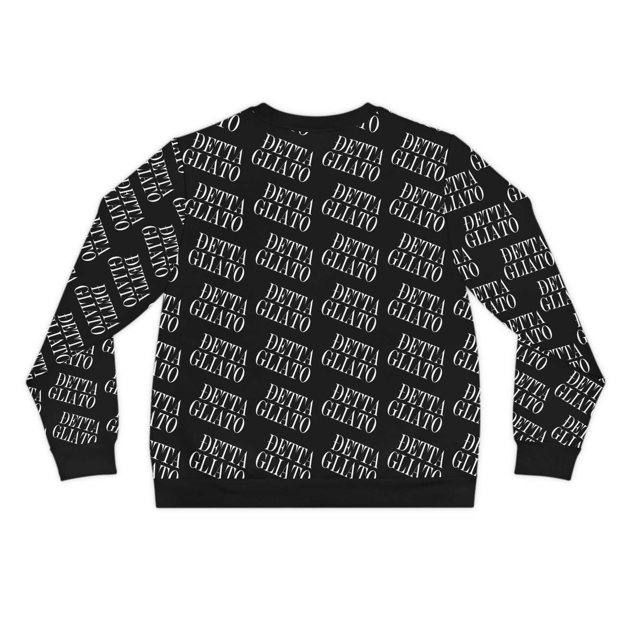 All-Over Print 'Dettagliato' Logo Sweatshirt — Black Repeating Script Lightweight Crewneck