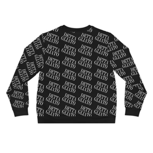All-Over Print 'Dettagliato' Logo Sweatshirt — Black Repeating Script Lightweight Crewneck