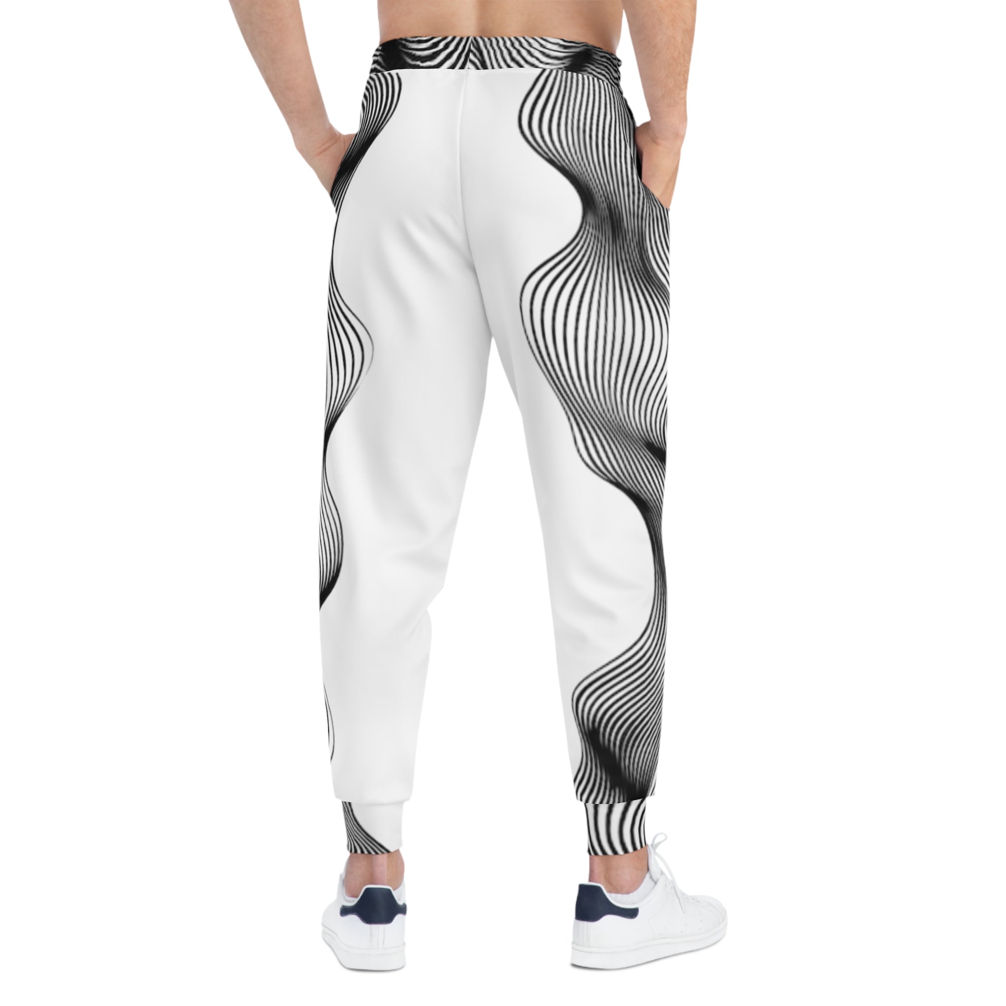 Optical Wave Joggers — Black & White Spiral Athletic Pants