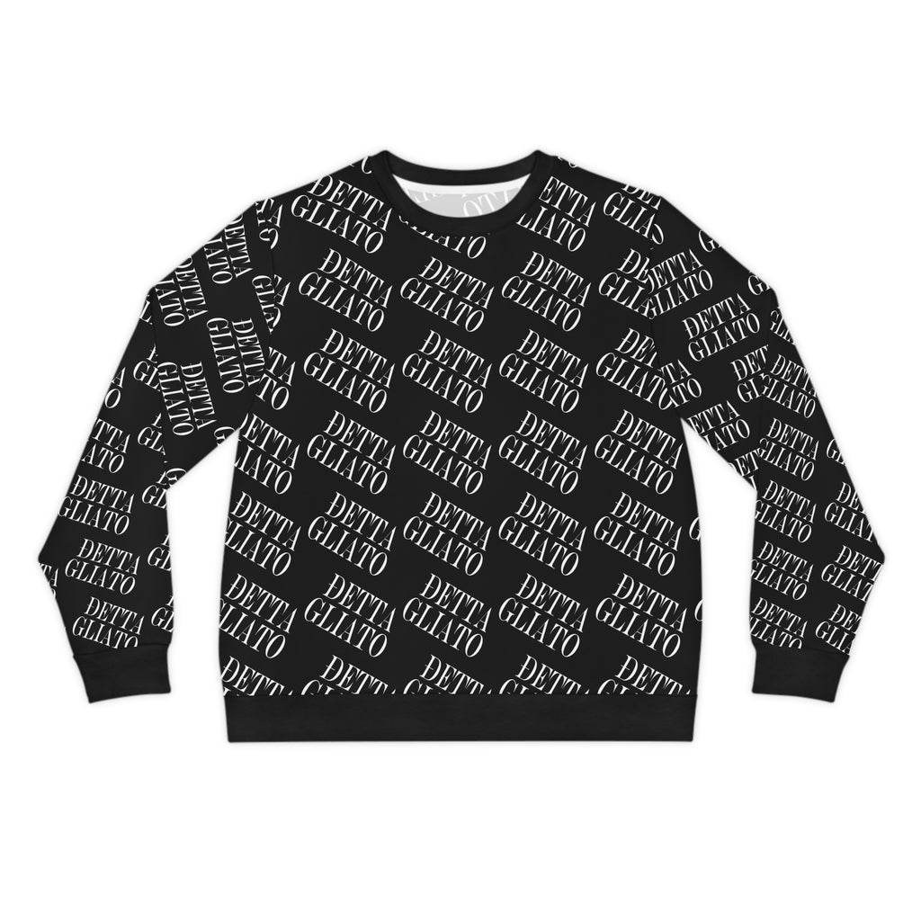 All-Over Print 'Dettagliato' Logo Sweatshirt — Black Repeating Script Lightweight Crewneck