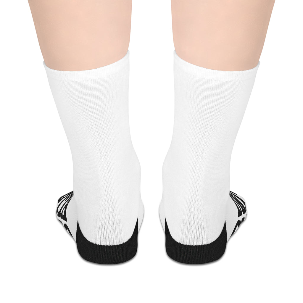 Mid-Length Socks — Bold Black & White Repeating 'DELTA CHI ALTO' Logo Crew Socks