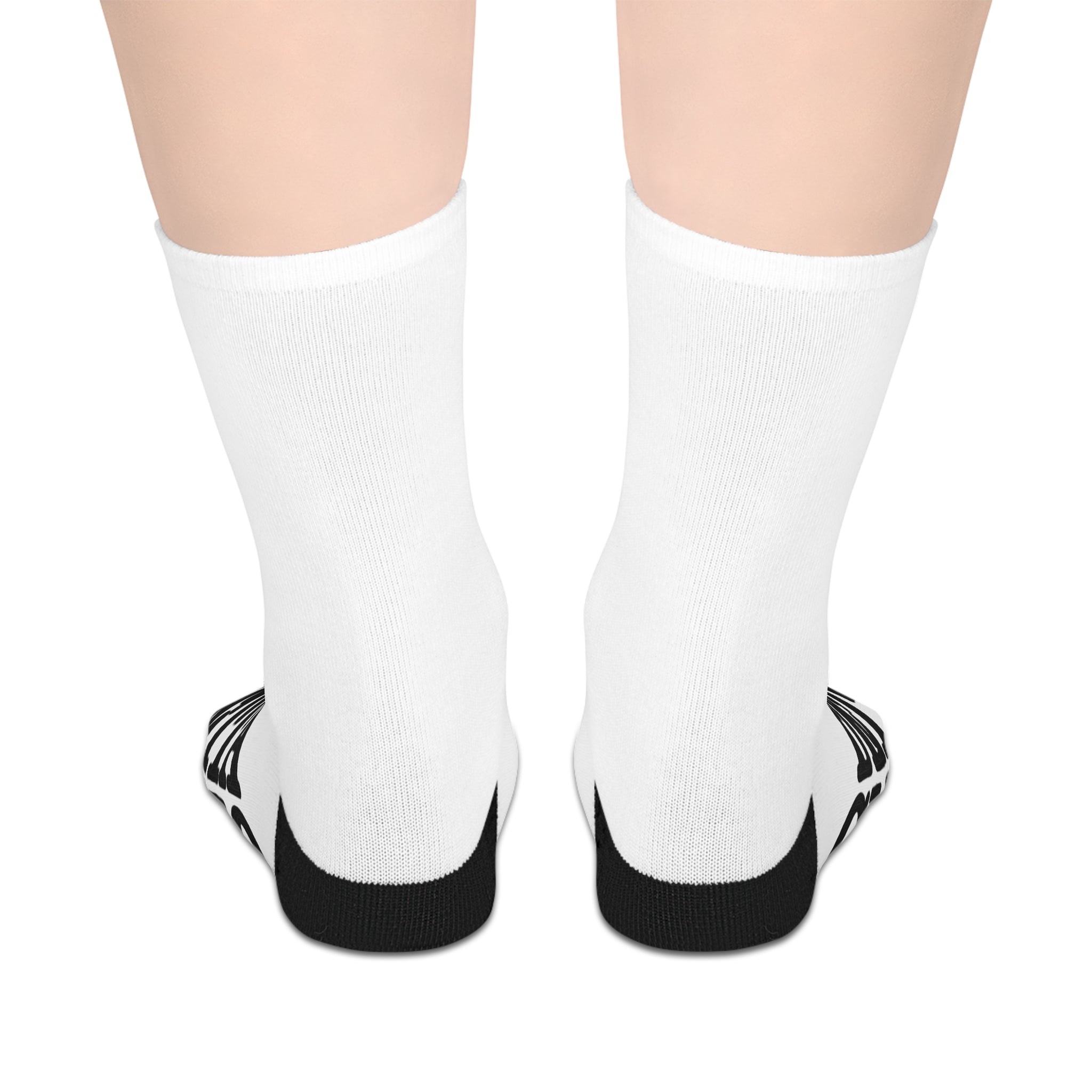 Mid-Length Socks — Bold Black & White Repeating 'DELTA CHI ALTO' Logo Crew Socks