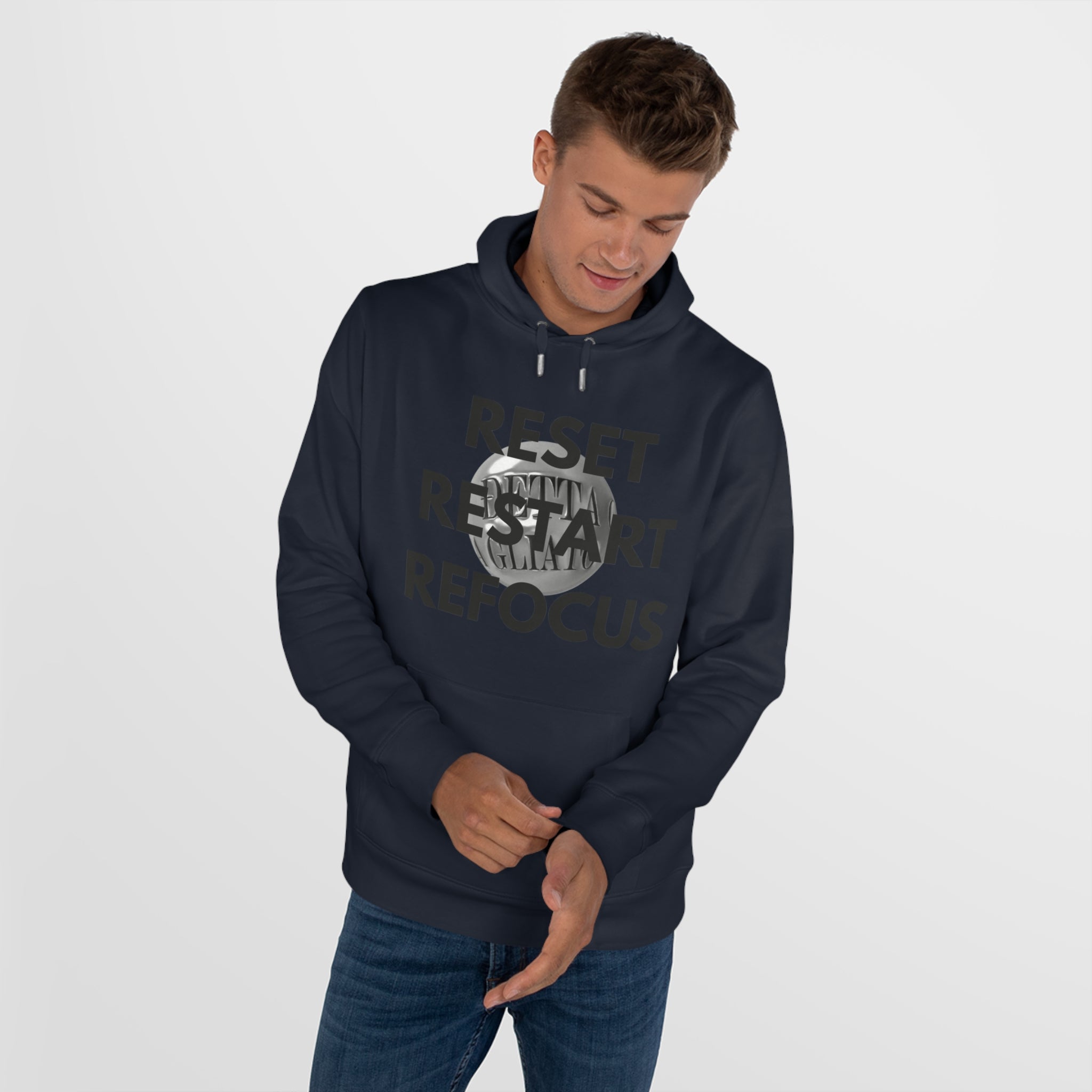 Motivational King Hooded Sweatshirt - Reset, Restart, Refocus
