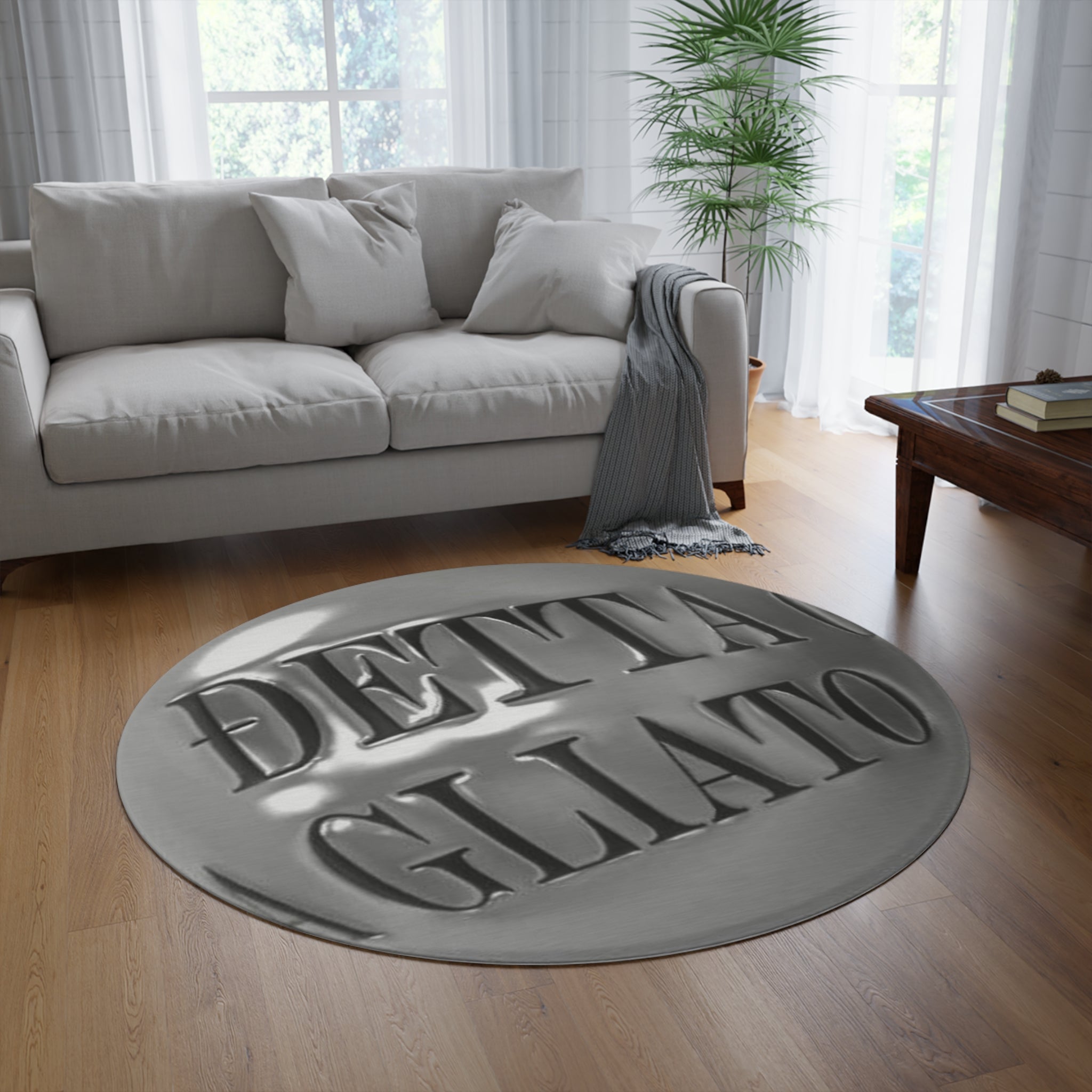 Stylish Round Rug with Modern Text Design