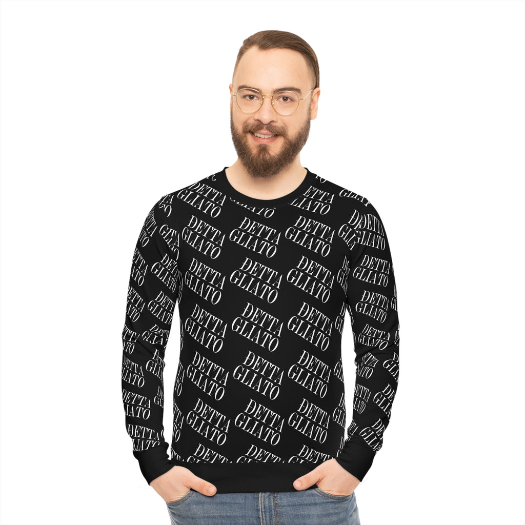 All-Over Print 'Dettagliato' Logo Sweatshirt — Black Repeating Script Lightweight Crewneck
