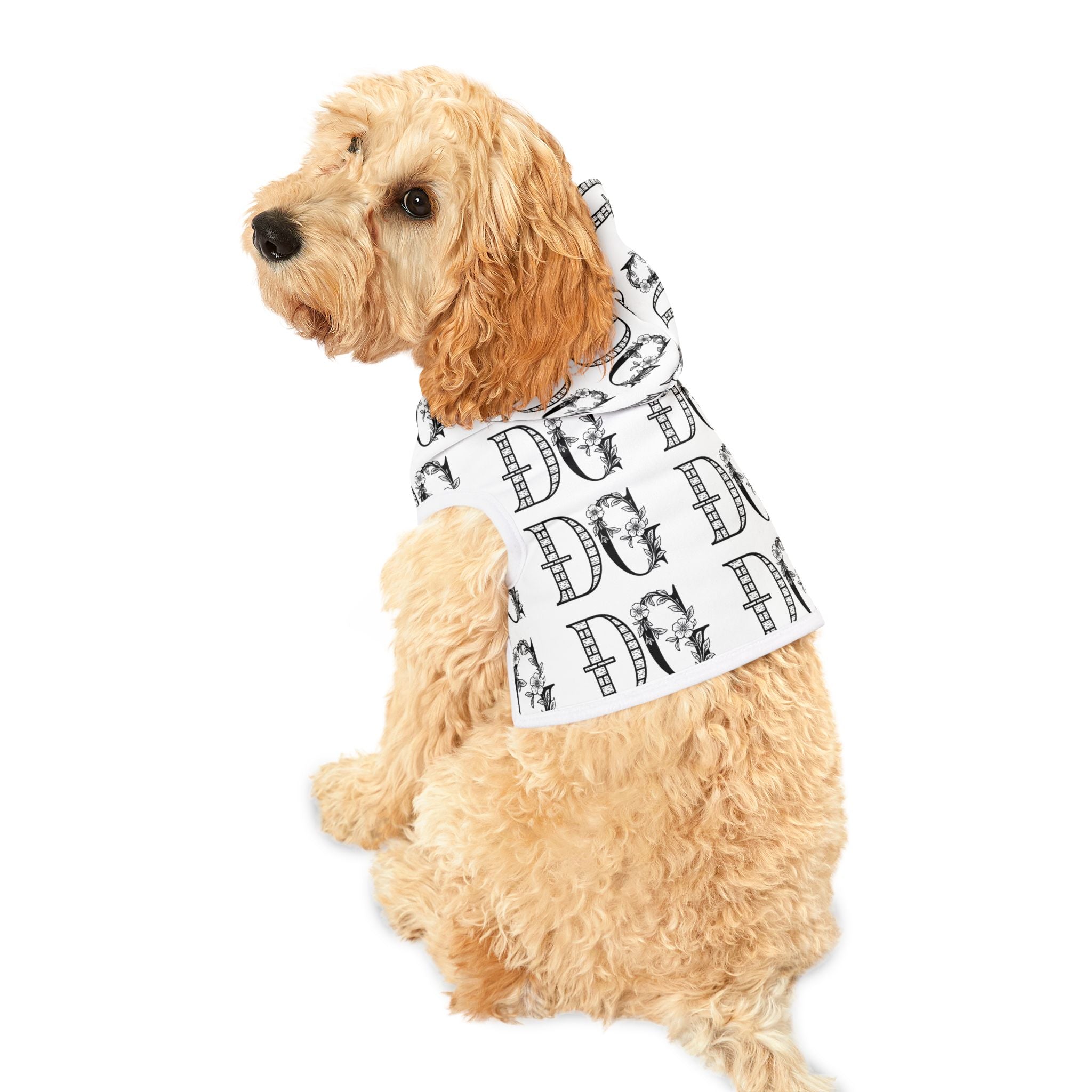 Floral Monogram Pet Hoodie — Decorative Letter D Print